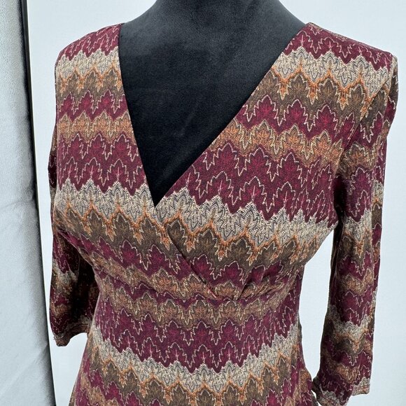 INC Y2K Babydoll Top Womens Size L Nylon Chevron Forest Fairy Empire Waist Vtg - Picture 1 of 6